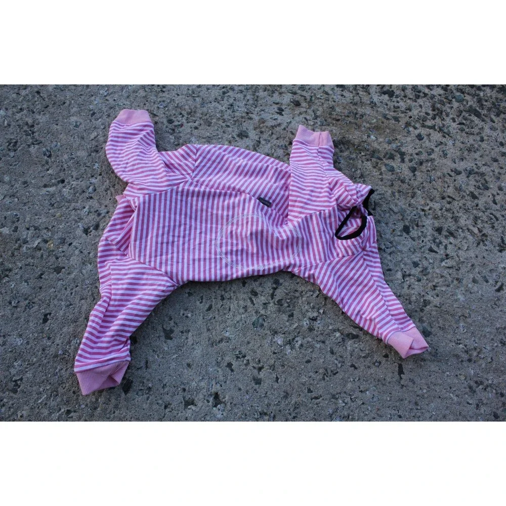 Yeapeeto Dog Post-Surgery Pink White Striped Full Body Suit Top Zip Size XL NWOT